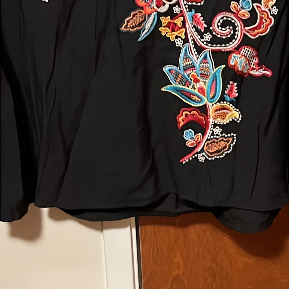 Savanna Jane Black V-Neck Blouse with Multicolor Floral Embroidery - Picture 7 of 12